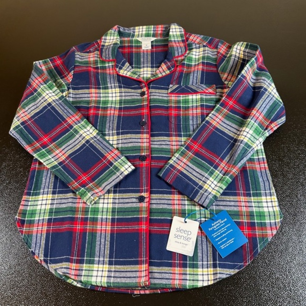 Sleep Sense Flannel Pajama Top Plaid Button Up Sleepwear Lounge Womens Medium